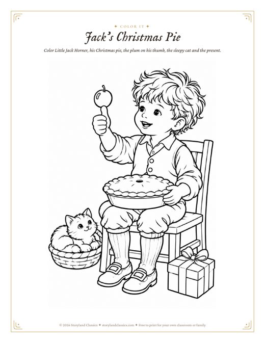 Little Jack Horner coloring page printable for preschool and kindergarten