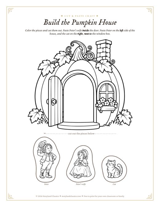 Peter, Peter, Pumpkin Eater nursery rhyme cut-and-paste craft PDF