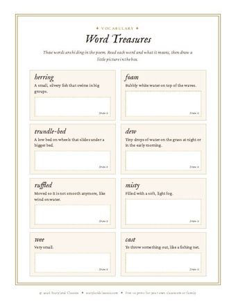 Word Treasures vocabulary drawing page